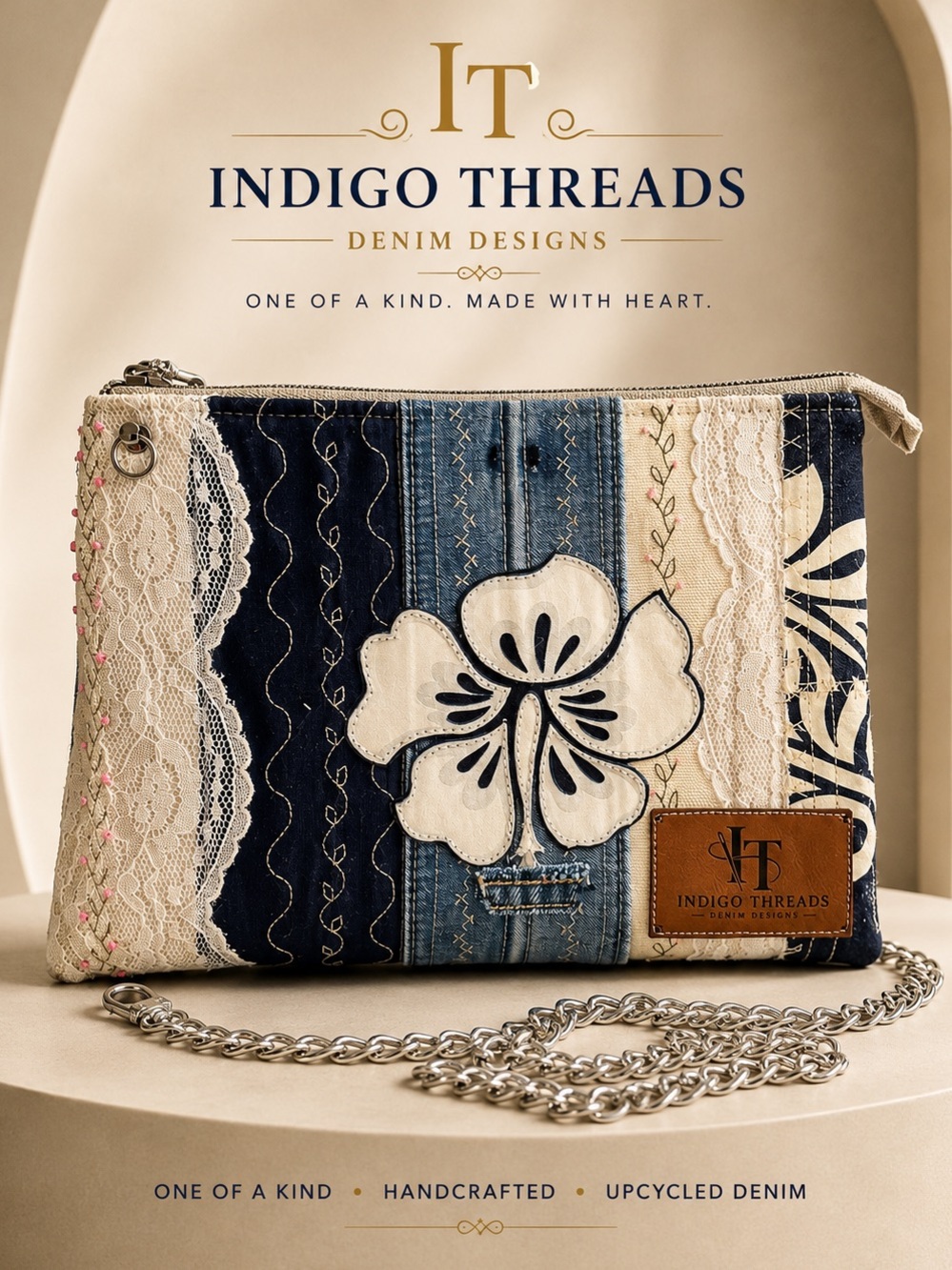 One-of-a-Kind Lace & Floral Denim Crossbody Bag